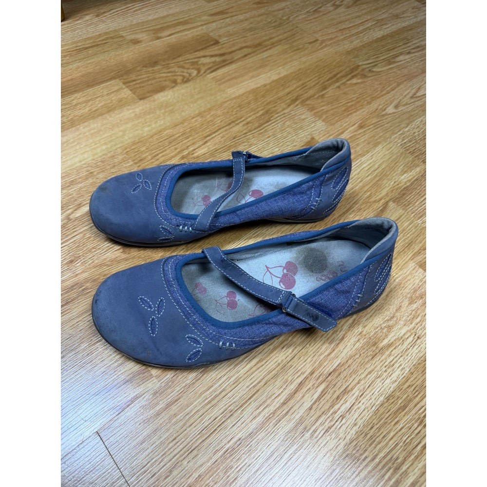 Ahnu Karma Pro Granola Mary Jane Boho Womens 8.5 Blue Suede Floral Embroidery